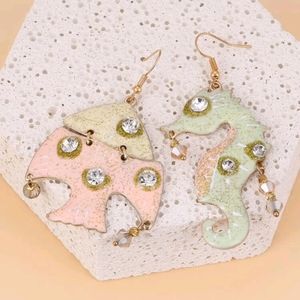 Rhinestone Seahorse Fish Earrings